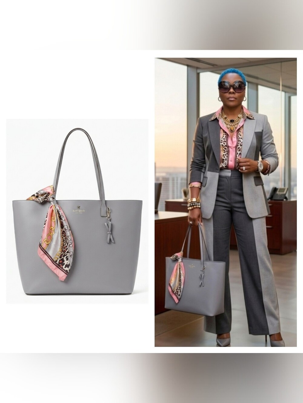 Kate Spade Grey 🩶 OVERSIZED Tote Bag Zip Closure